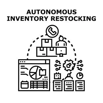 Autonomous inventory restocking system managing logistics concept Stock Illustration