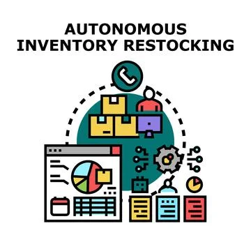 Autonomous inventory restocking system managing logistics concept Stock Illustration