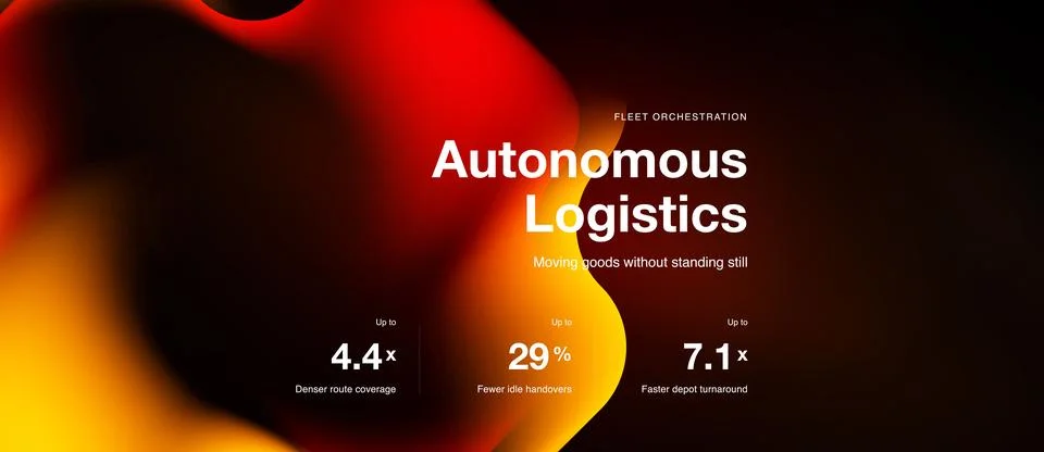Autonomous logistics presentation. Data points highlight efficiency gains. 库存插图