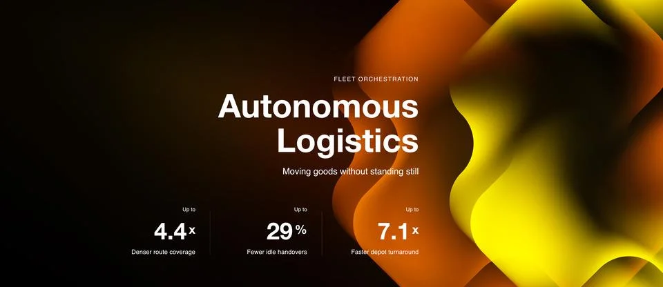 Autonomous logistics presentation. Data points highlight efficiency gains, .. Stock Illustration
