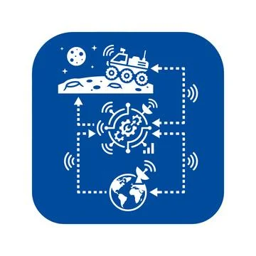Autonomous lunar rover communication system diagram showcasing data transmi.. Stock Illustration