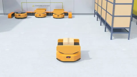 Autonomous Mobile Robot dropping parcel to delivery tunnel Stock Footage 117906962