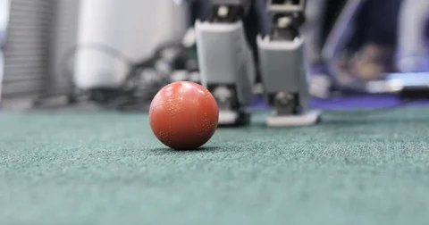 Autonomous mobile Robots playing soccer. Modern Robotic Technologies. Close up Stock Footage 76946294