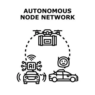 Autonomous node network controlling connected vehicle and drone technology Stock Illustration