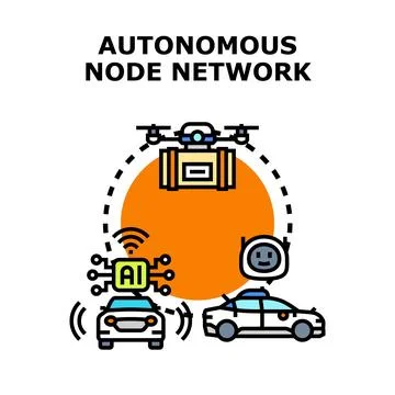 Autonomous node network controlling connected vehicle and drone technology Stock Illustration