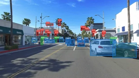 Autonomous or driverless car computer vision. Object detection system. 動画素材 83053617