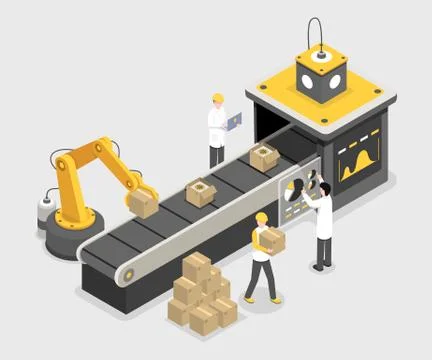 Autonomous packaging process, final assembly stage. Robotic technology stacking Stock Illustration