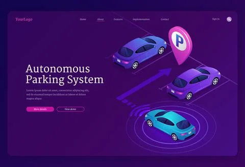 Autonomous parking system isometric landing page Stock Illustration