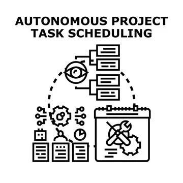 Autonomous project task scheduling automation concept Stock Illustration