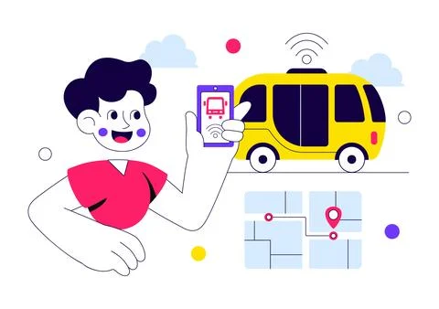 Autonomous Public Transit Vector Illustration Featuring Smart City Shuttle,.. Stock Illustration