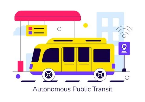 Autonomous Public Transit Vector Illustration Featuring Smart City Shuttle,.. Stock Illustration