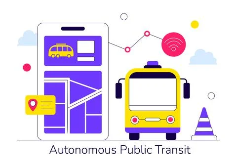 Autonomous Public Transit Vector Illustration Featuring Smart City Shuttle,.. Stock Illustration