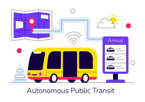 Autonomous Public Transit Vector Illustration Featuring Smart City Shuttle,.. Stock Illustration