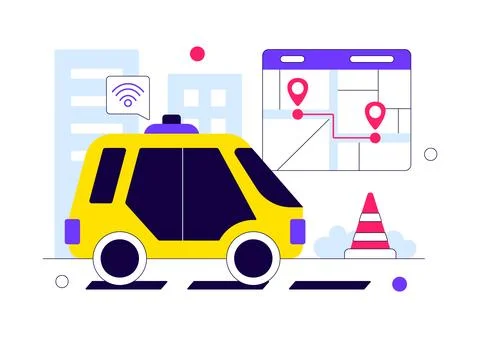 Autonomous Public Transit Vector Illustration Featuring Smart City Shuttle,.. Stock Illustration