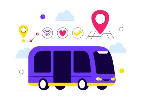 Autonomous Public Transit Vector Illustration Featuring Smart City Shuttle,.. Stock Illustration