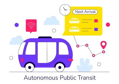 Autonomous Public Transit Vector Illustration Featuring Smart City Shuttle,.. Stock Illustration