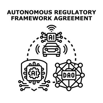 Autonomous regulatory framework agreement involving ai governance. Security.  Illustrazione stock