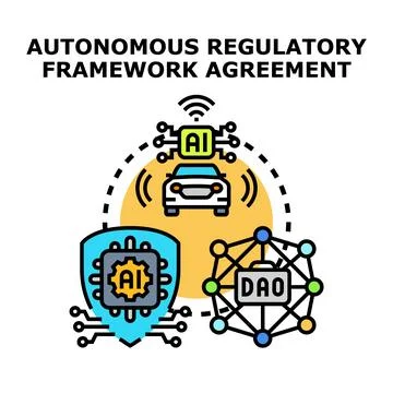 Autonomous regulatory framework agreement regulating ai decentralized organ.. Stock Illustration