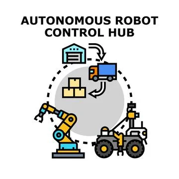 Autonomous robot control hub implementing logistics automation Illustrazione stock
