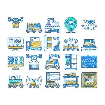Autonomous robot delivery icon hand drawn Stock Illustration