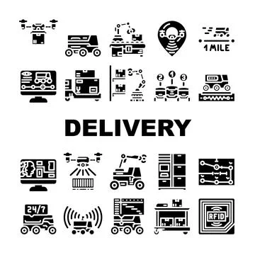 Autonomous robot delivery icons set vector Stock Illustration