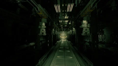 Autonomous robot examines piping in dimly lit technical space Stock Footage 329543161