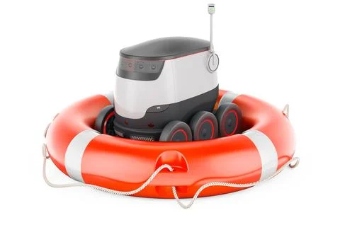 Autonomous robot with lifebelt, 3D rendering Stock Illustration