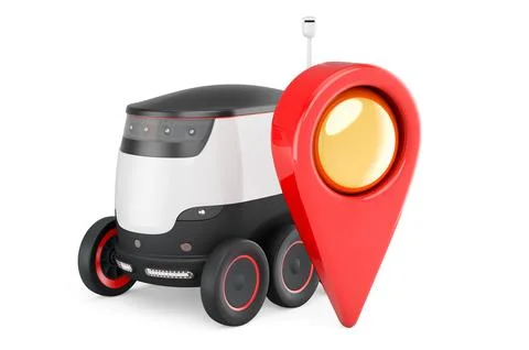 Autonomous robot with map pointer. 3D rendering Stock Illustration