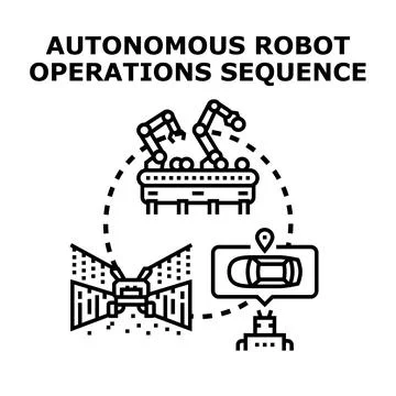 Autonomous robot operations sequence integrating multiple automation processe Stock Illustration