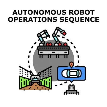 Autonomous robot operations sequence integrating multiple automation processe Stock Illustration