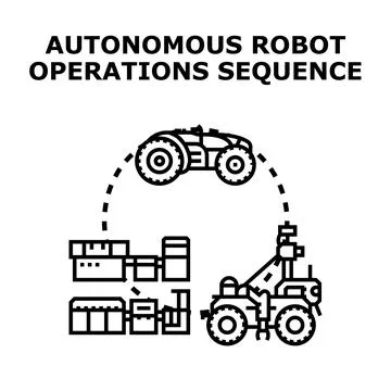 Autonomous robot operations sequence for smart industry logistics Stock Illustration