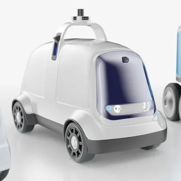 Autonomous robot product delivery. Smart delivery of food, groceries, letters Stock Illustration