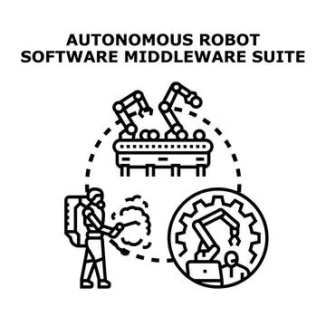 Autonomous robot software middleware suite controlling industrial automation Stock Illustration