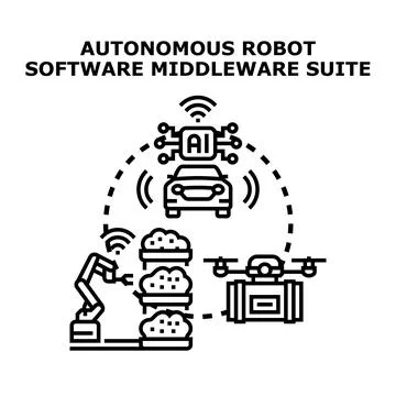 Autonomous robot software middleware suite controlling smart devices 库存插图