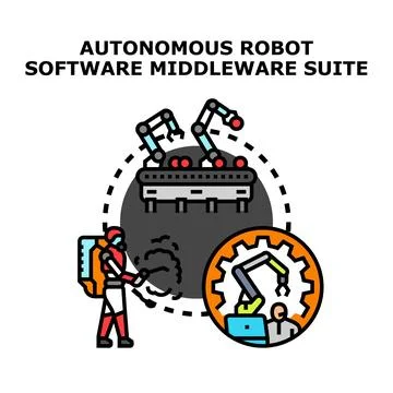Autonomous robot software middleware suite controlling industrial automation Stockillustratie