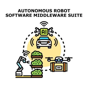 Autonomous robot software middleware suite controlling smart devices Stock Illustration