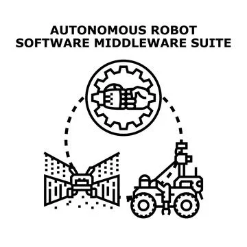 Autonomous robot software middleware suite controlling smart farm machines Stock Illustration