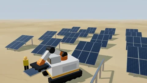 Autonomous robotic arm installing a solar panel at a photovoltaic power plant 스톡 동영상 340328684