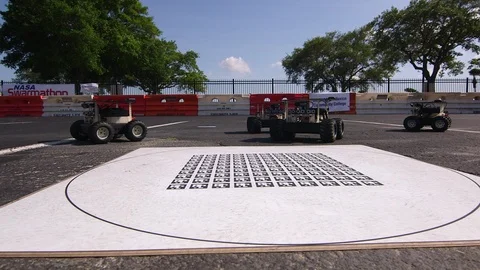 Autonomous robotic cars testing on the ground Stock Footage 93534192