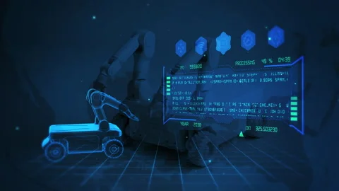 Autonomous Robotic System Exploration: Futuristic AI in Blue Holographic In.. Vídeos de archivo 339130176