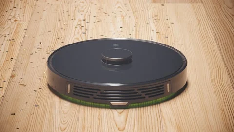 Autonomous robotic vacuum cleaner cleaning floor. Smart home. Loopable animation Video stock 201175312