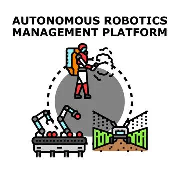 Autonomous robotics management platform concept illustration Stock Illustration