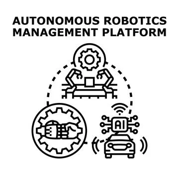 Autonomous robotics management platform concept developing technology Stock Illustration