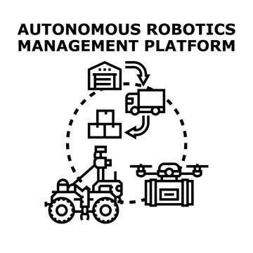 Autonomous robotics management platform managing automated delivery logistics Stock Illustration