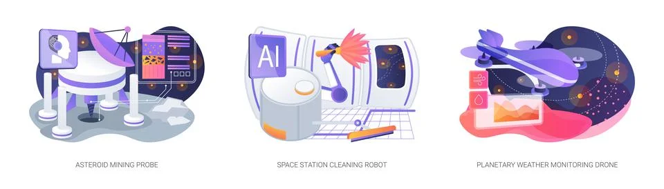 Autonomous Robots for Deep Space Tasks abstract concept vector illustrations. Stock Illustration
