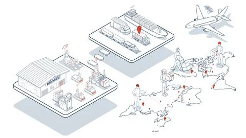 Autonomous Robots in Logistics. Streamlining product delivery from supplier.. Stock Illustration
