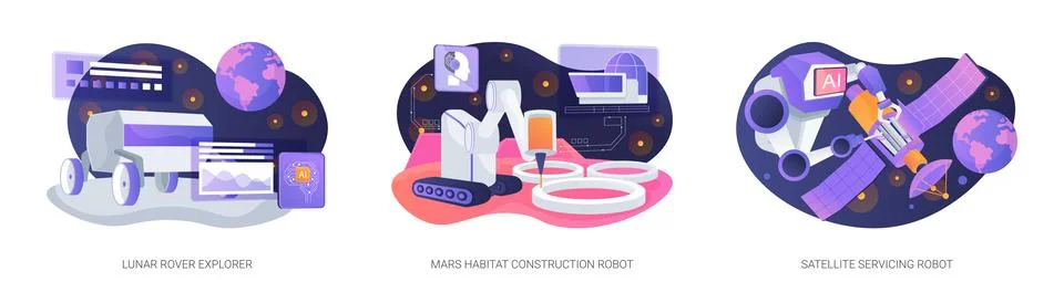 Autonomous Robots in Space Missions abstract concept vector illustrations. Stockillustratie