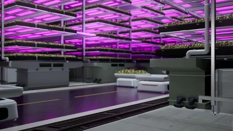 Autonomous Robots Transporting Green Leafy Organic Vegetables At Vertical Farm Stock-Footage 283991217