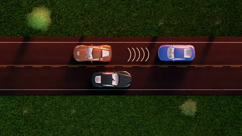 Autonomous Self Driving Car Moving Through City. Artificial Intelligence Scans Stock Footage 277800356