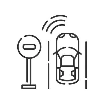 Autonomous self-driving car is recognizing road signs color line icon. Smart  Stock Illustration